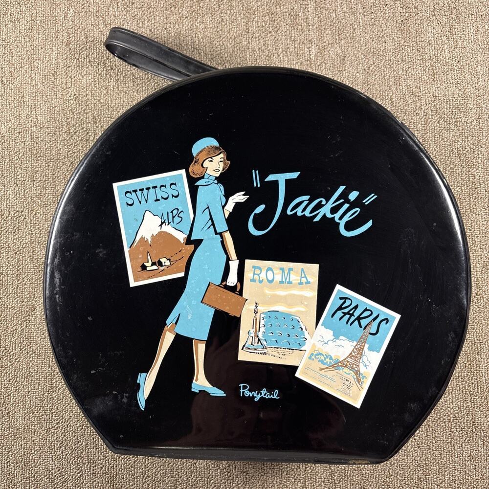 Vintage Barbie ROUND BLACK JACKIE Onassis Kennedy Fashion Carrying Case! 1960's